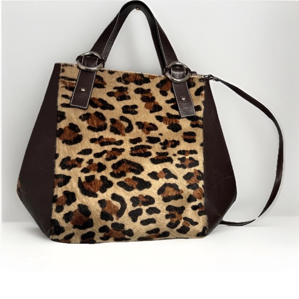 Puntotaes Cheetah Animal Print Pony Hair Bag In Brown Leather Made In Spain